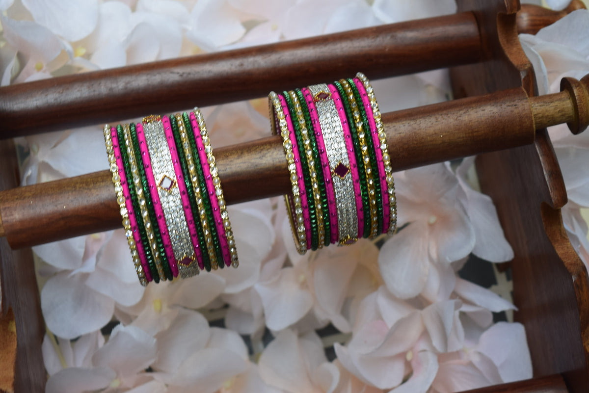 Green Pink Bangle Set