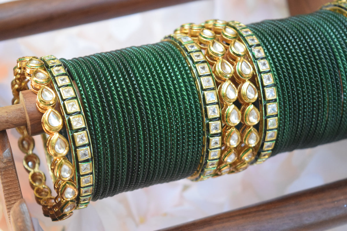 Green Kundan Bangle Set
