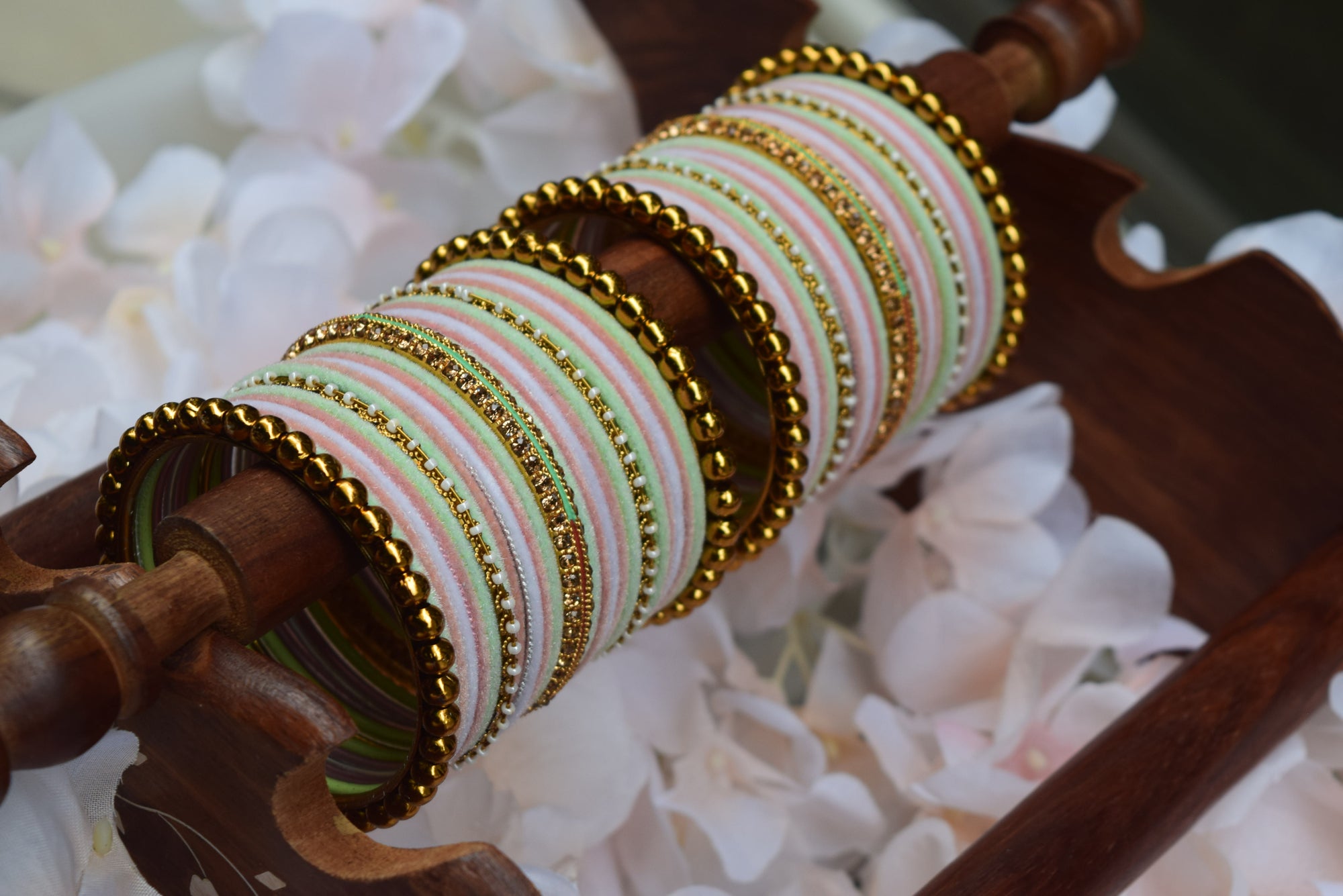 Mint Pink Velvet Bangle Set