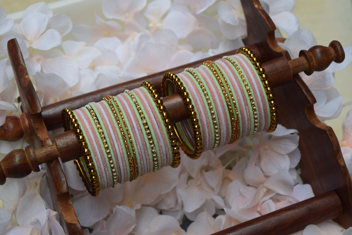Mint Pink Velvet Bangle Set