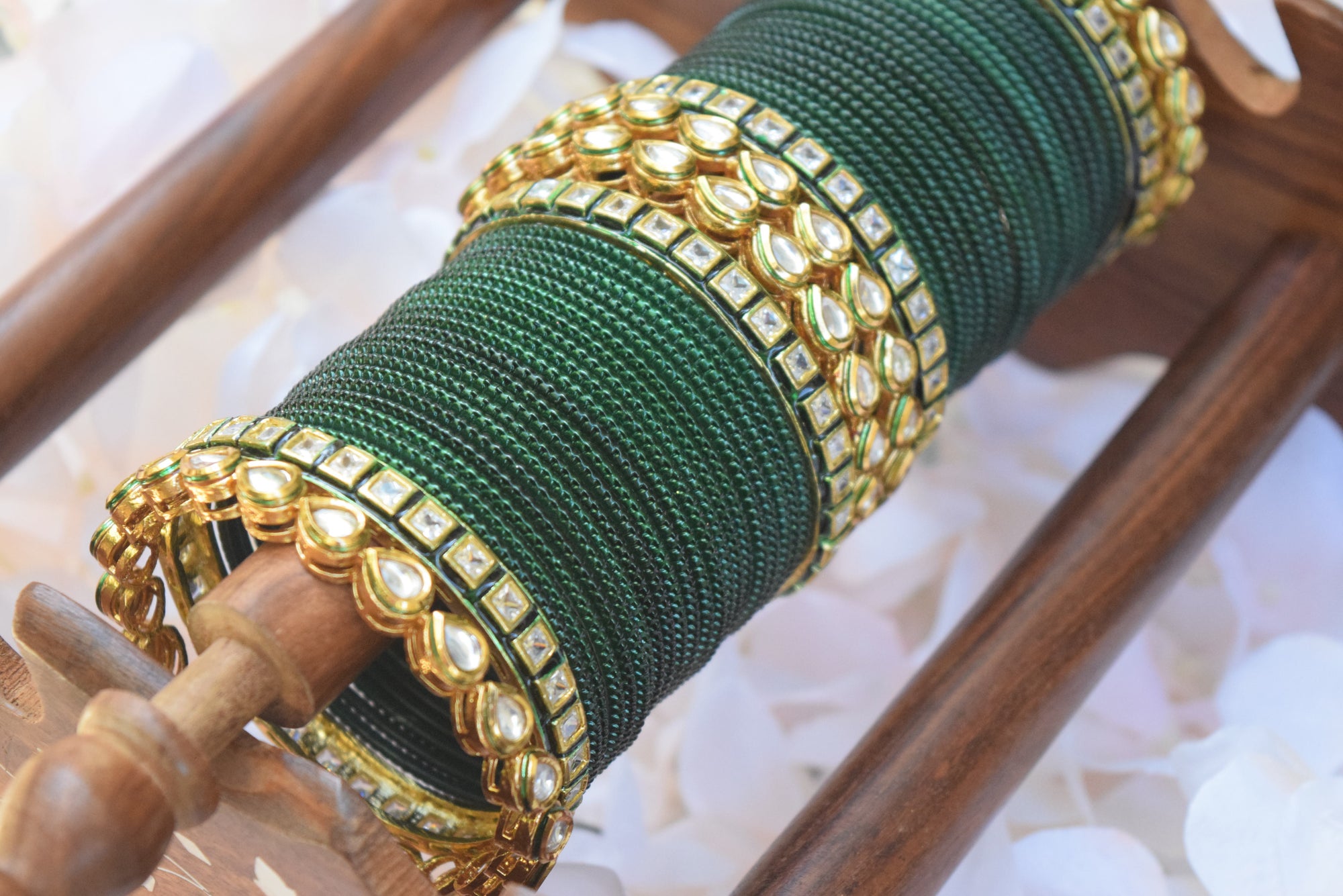 Green Kundan Bangle Set