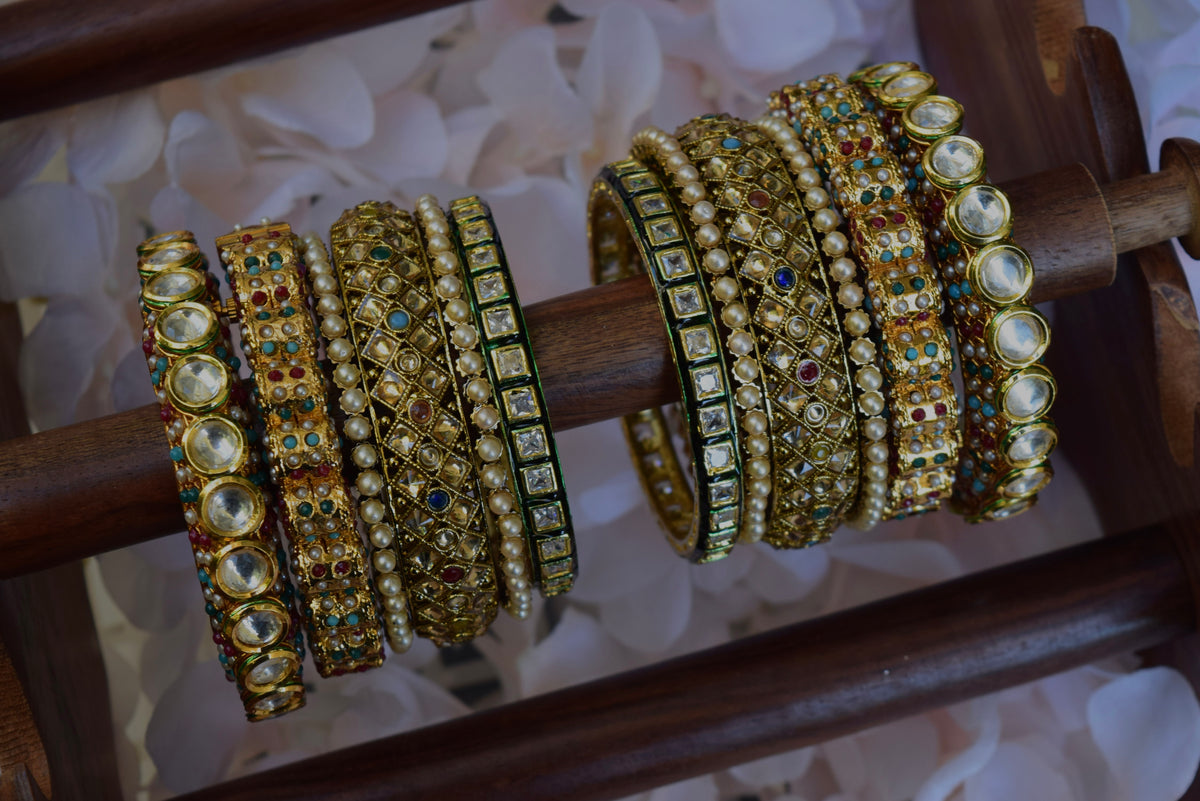 Multi Colored Kundan Bangle Set