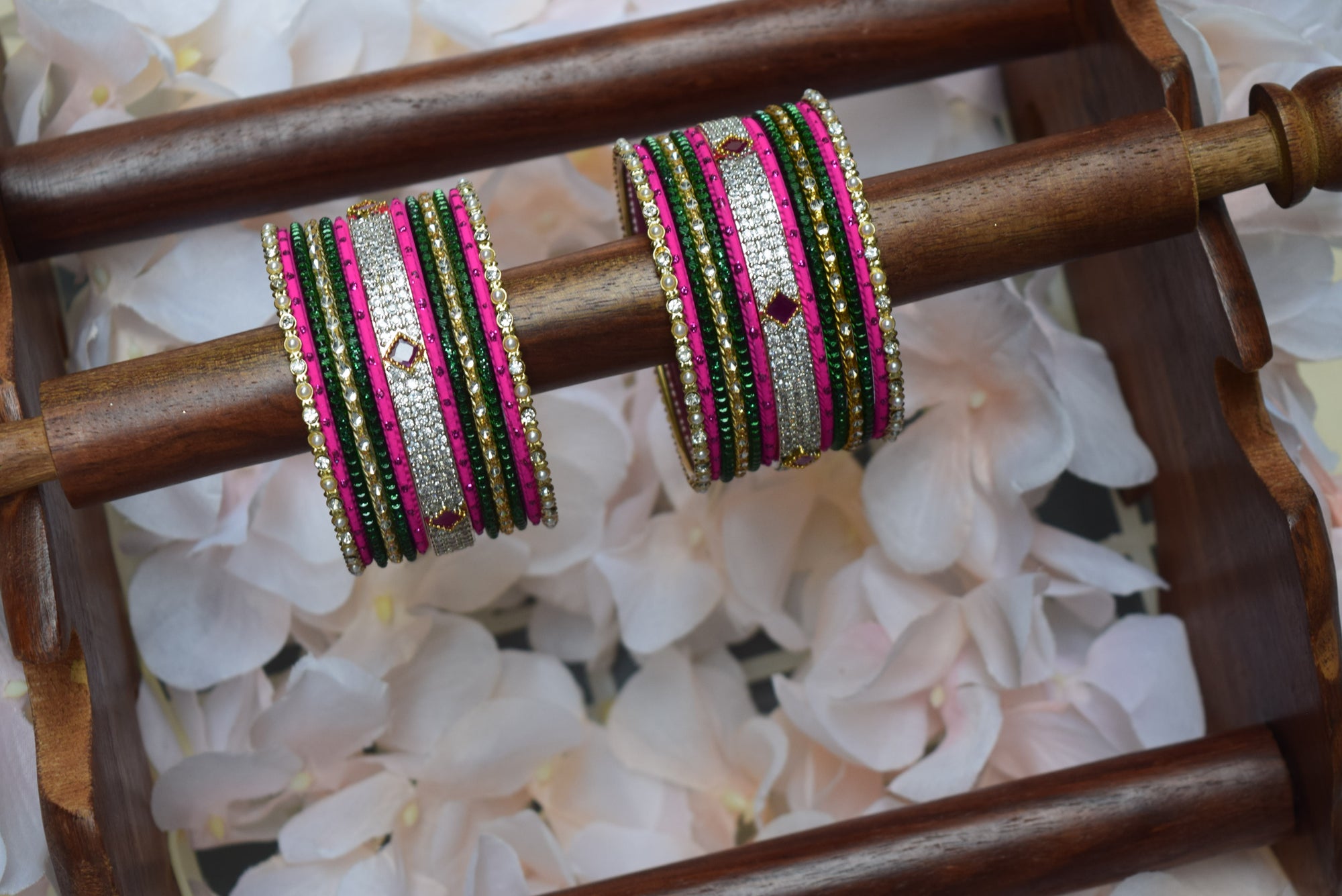 Green Pink Bangle Set