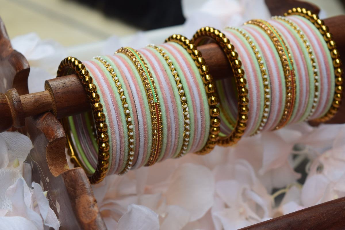 Mint Pink Velvet Bangle Set