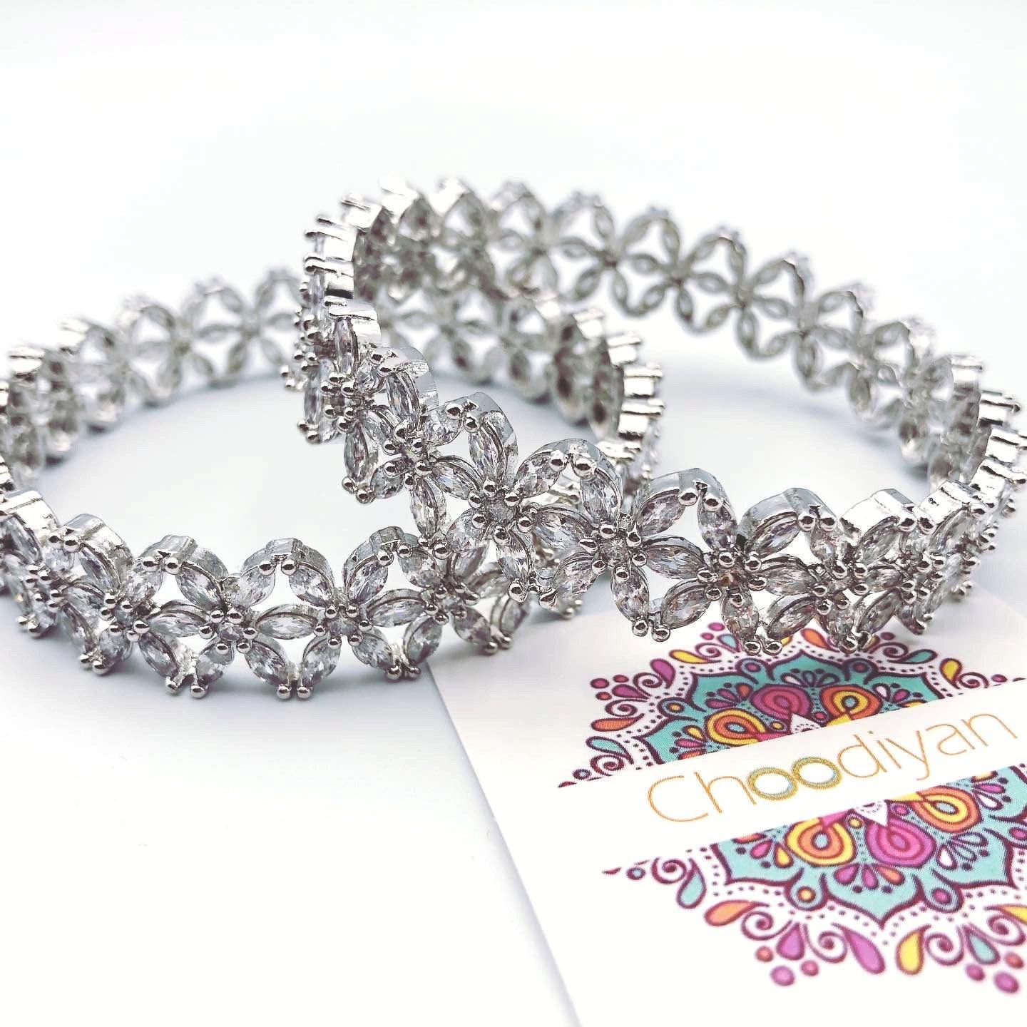 Indian Silver Floral Bangle Floral Bangles