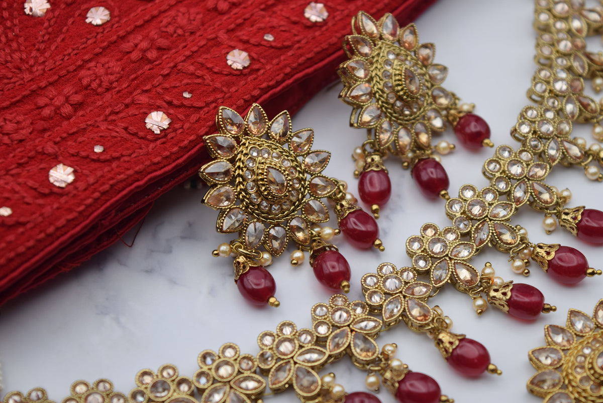 Indian Jewelry - Polki Necklace Set With Earrings and Tika