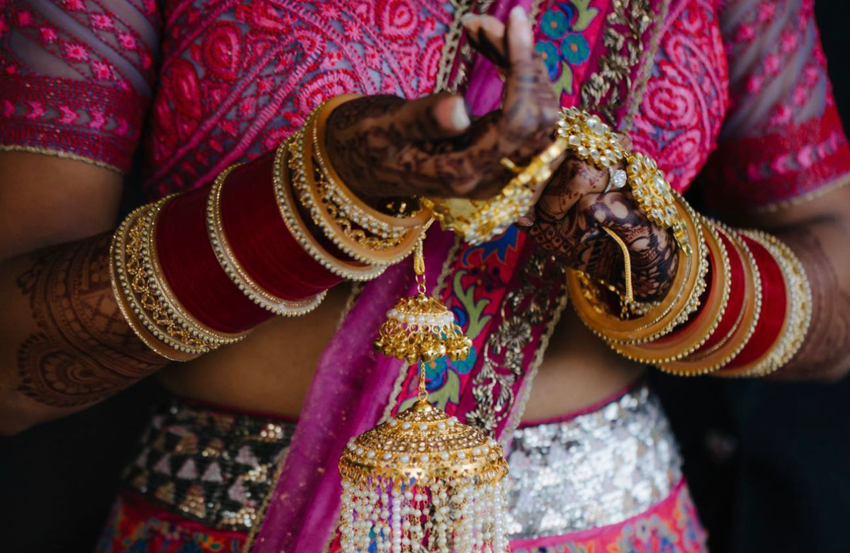 Indian Bride - Classic Bridal Choora In Red With Simulated Diamond Kade