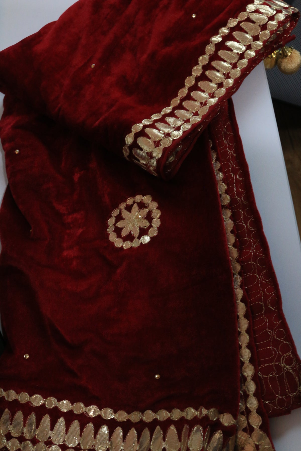 Maroon Velvet Dupatta