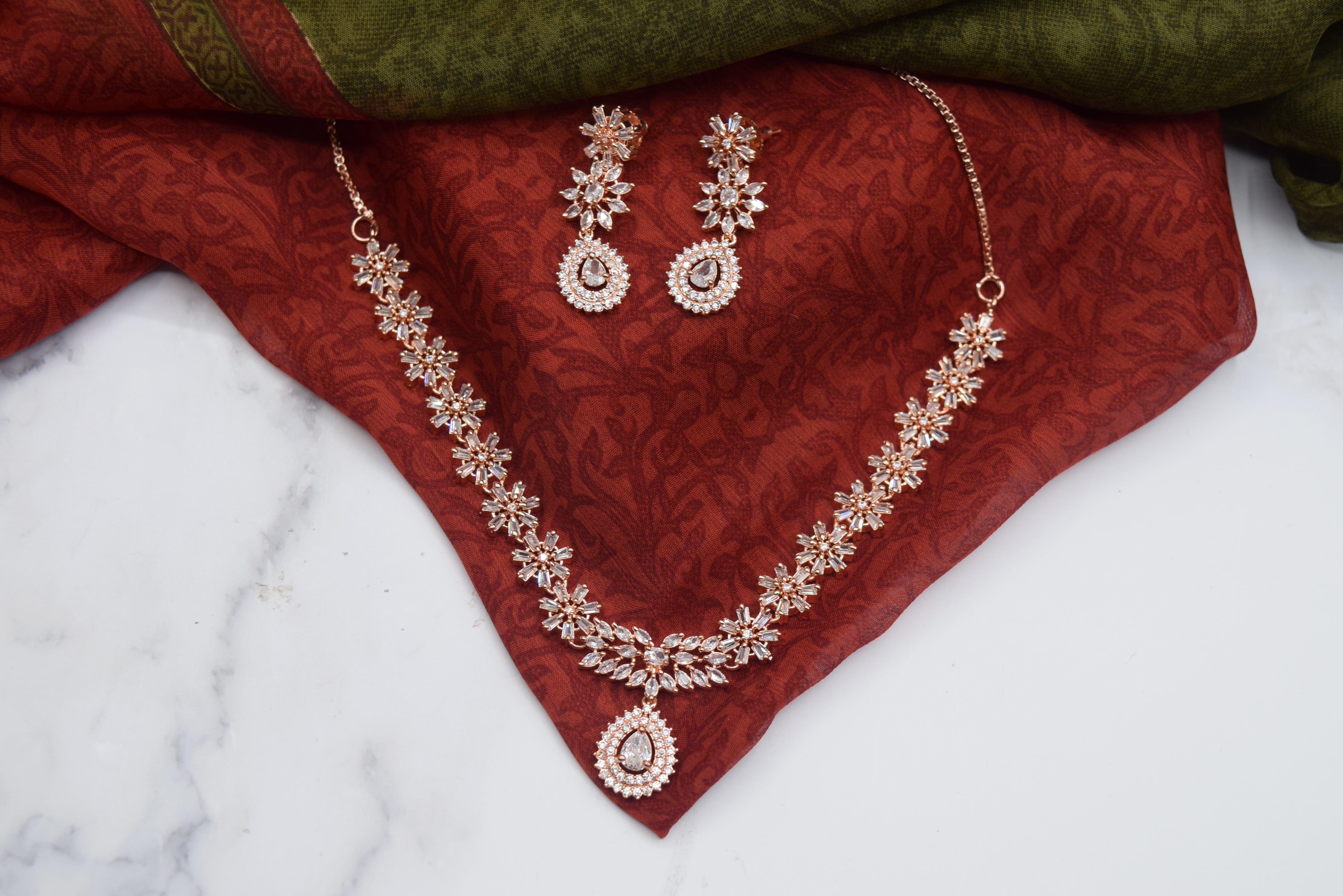 Buy Rose Gold Necklace Set, American Diamond Necklace Set