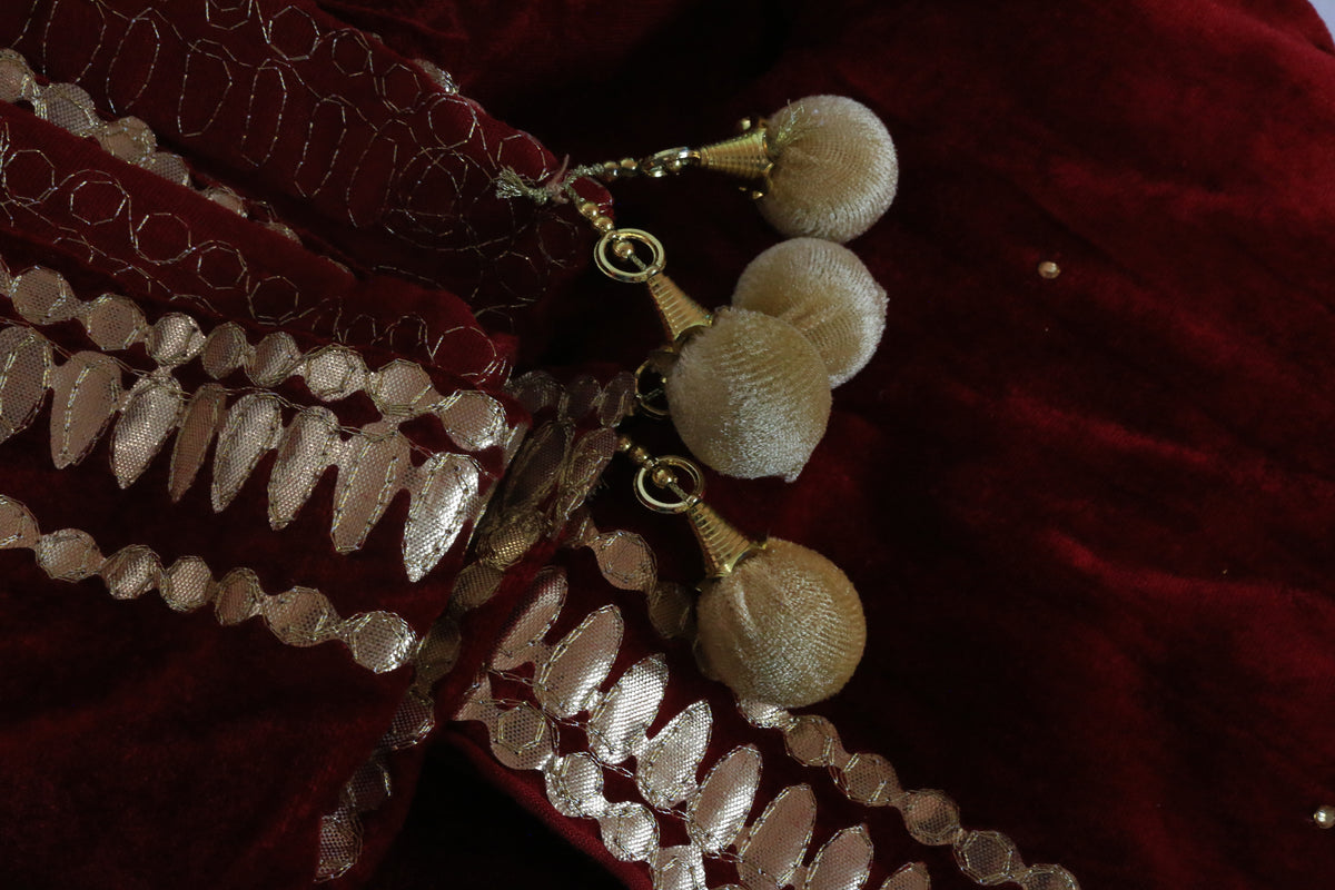 Maroon Velvet Dupatta