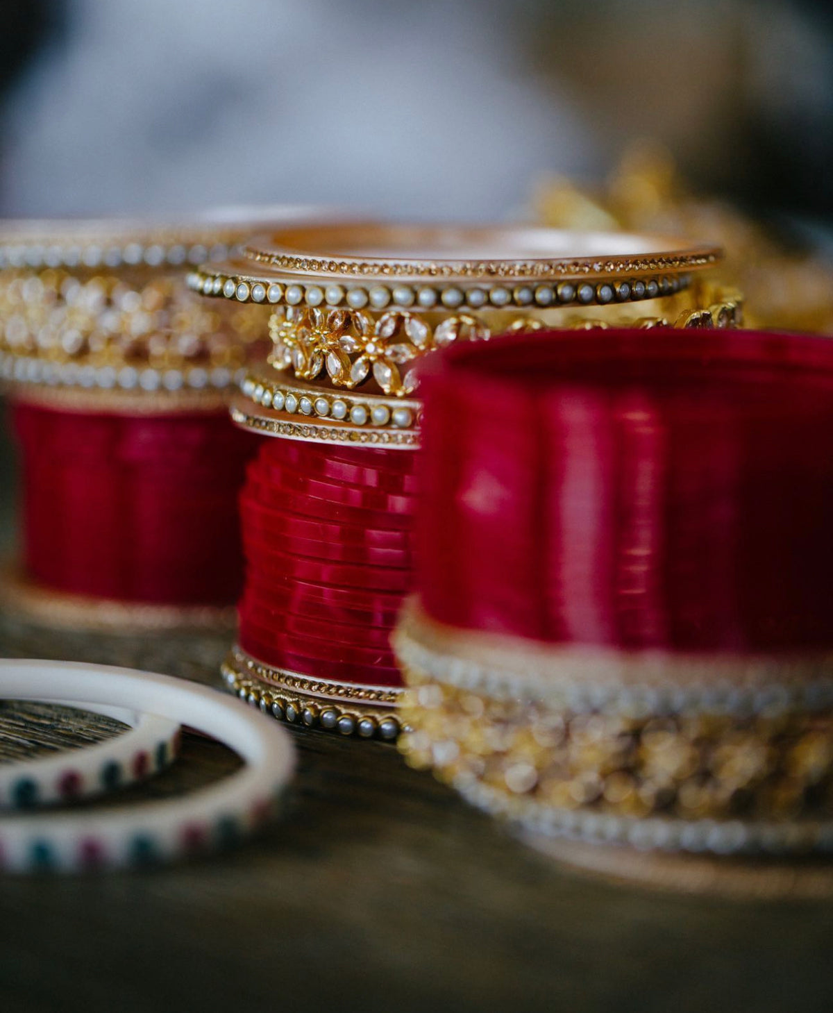 Indian Bride - Classic Bridal Choora In Red With Simulated Diamond Kade