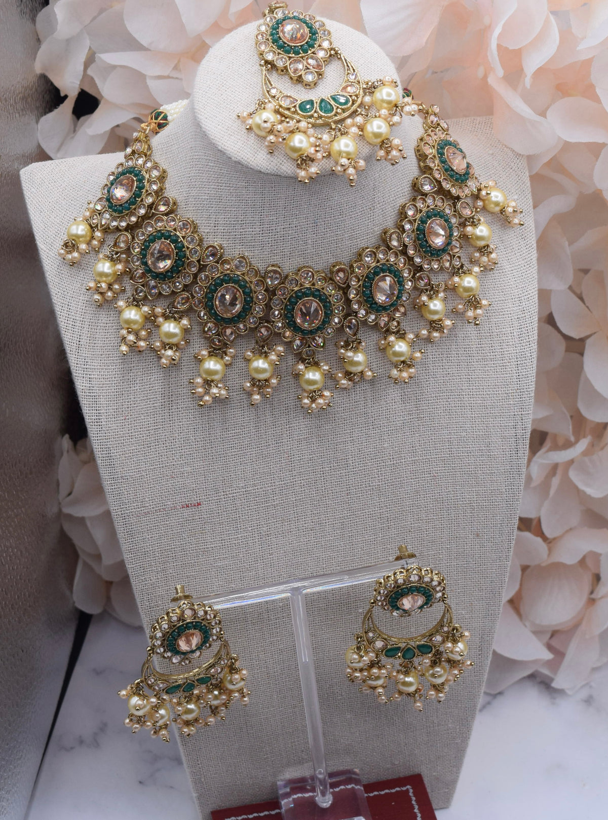 Indian Jewelry - Polki Necklace /Reverse AD in Green