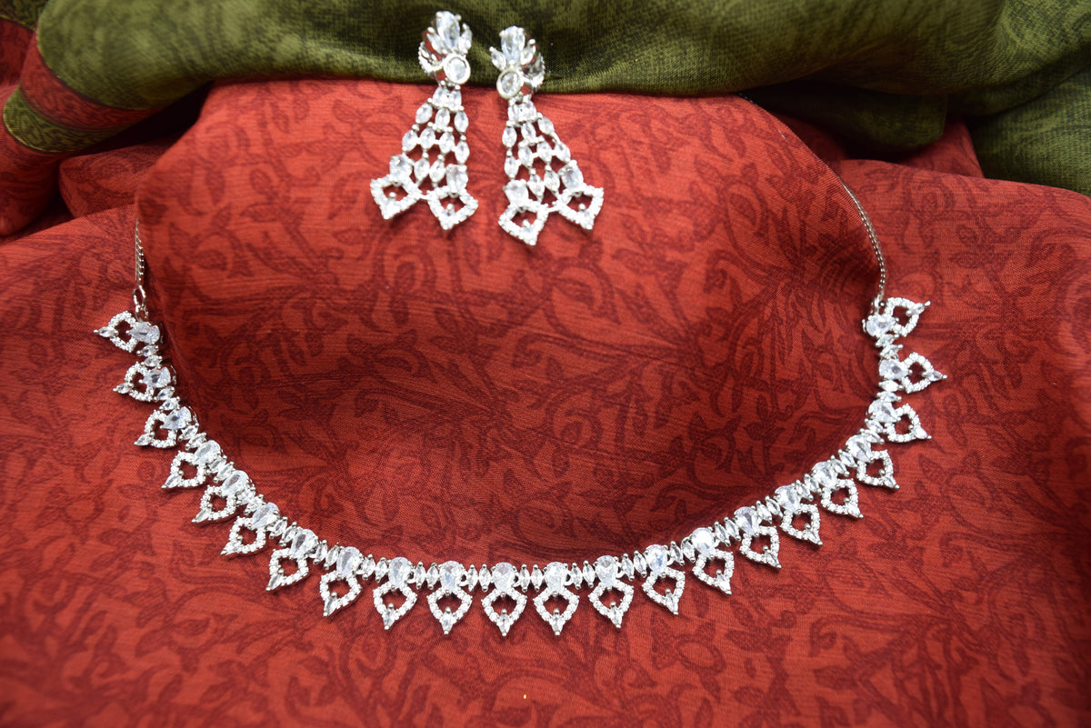 Indian Jewelry - Simulated Diamond Necklace Set With Earrings