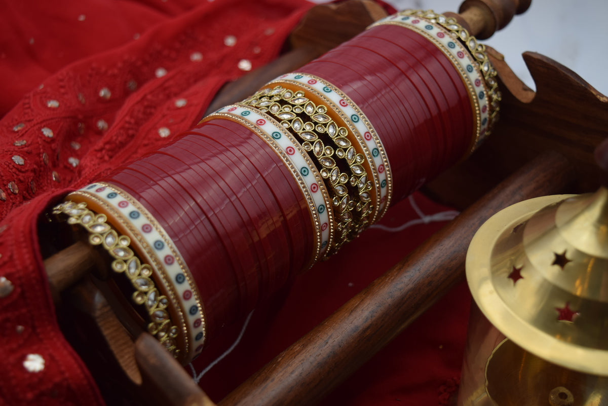 Indian Bride - Classic Bridal Choora In Red With Polki Kade