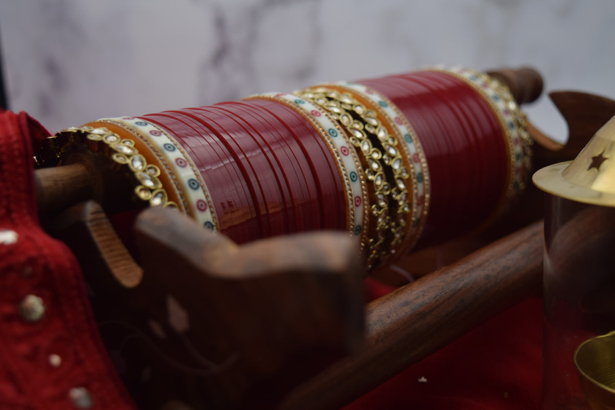 Indian Bride - Classic Bridal Choora In Red With Polki Kade