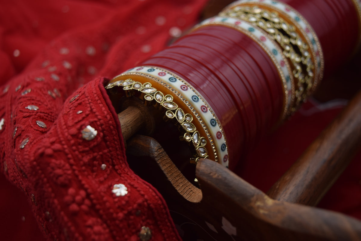 Indian Bride - Classic Bridal Choora In Red With Polki Kade