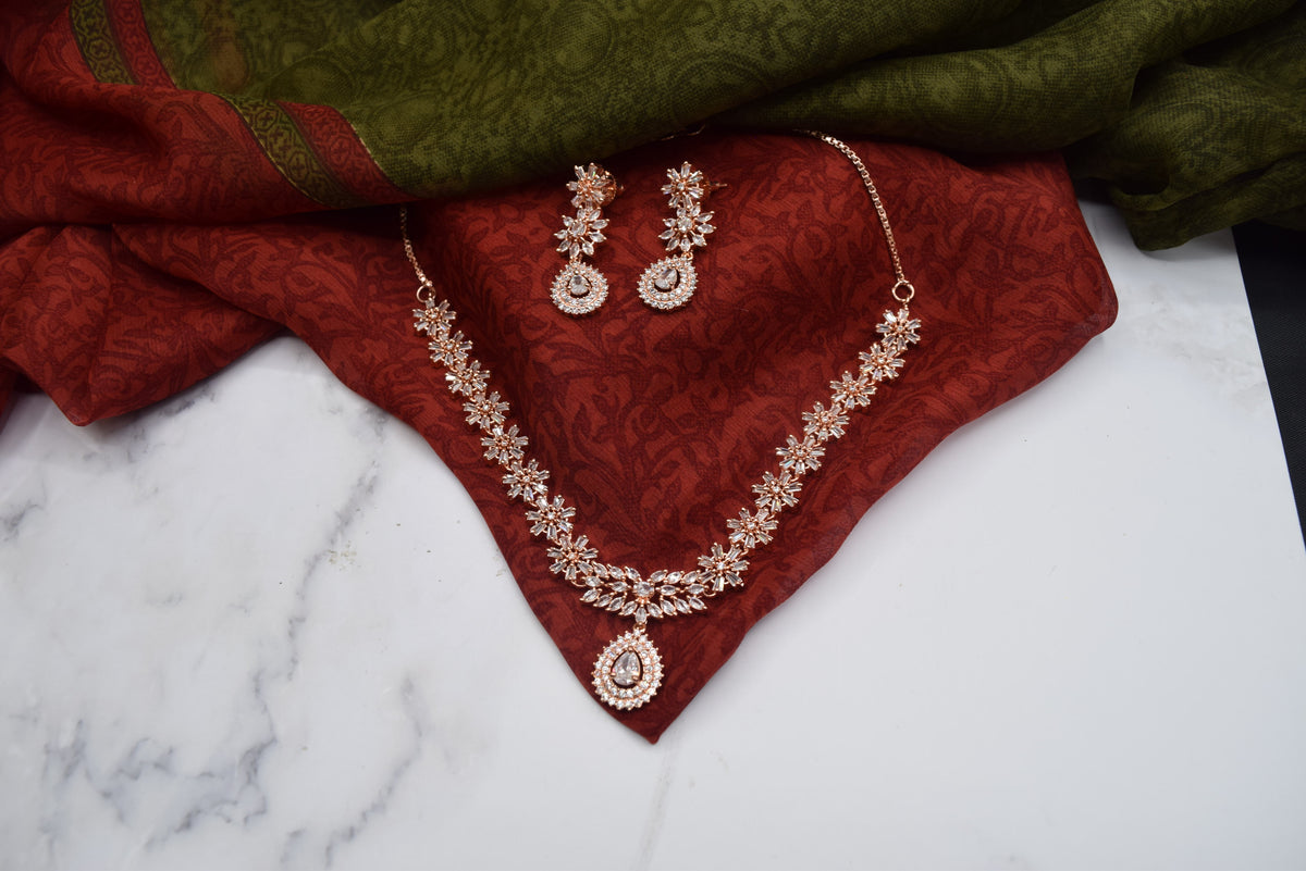 Indian Jewelry - Simulated Diamond Necklace Set With Earrings